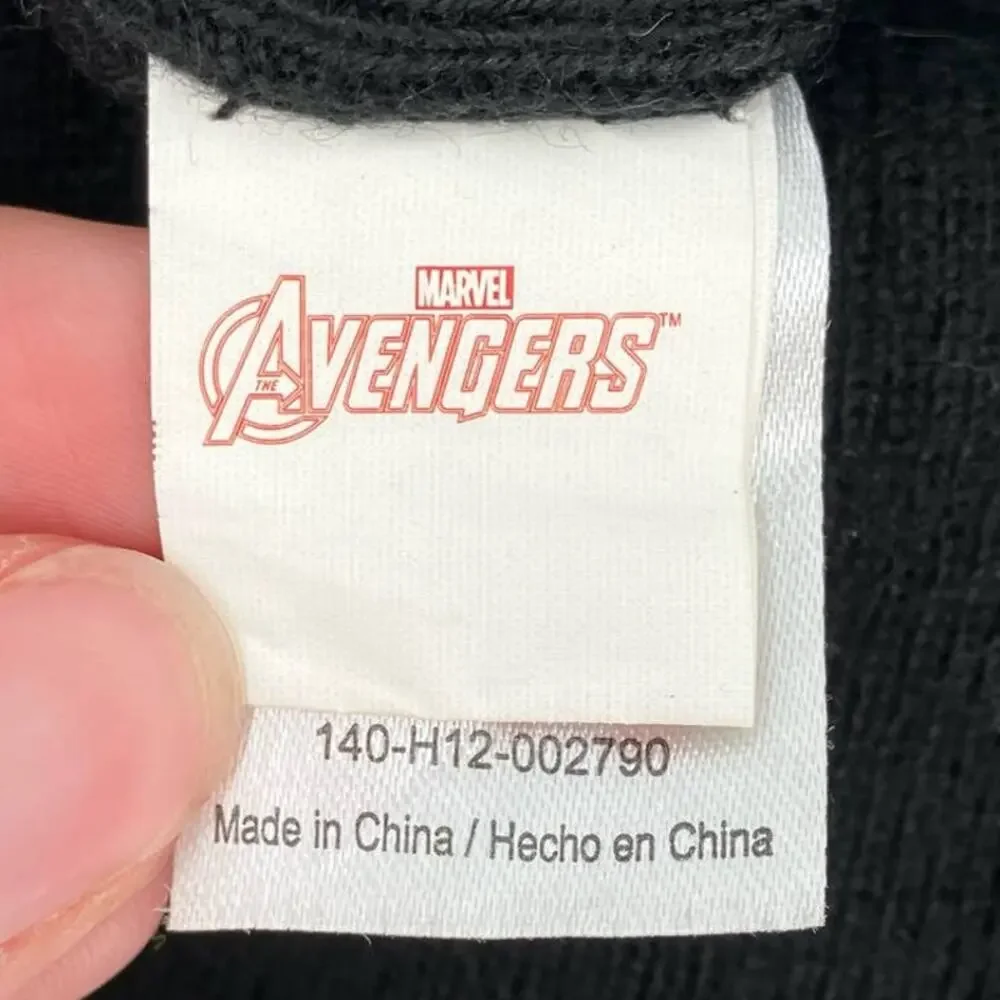 Marvel Avengers Black Gray Red Stripe Patch Comic Hero Knit Beanie Winter Hat